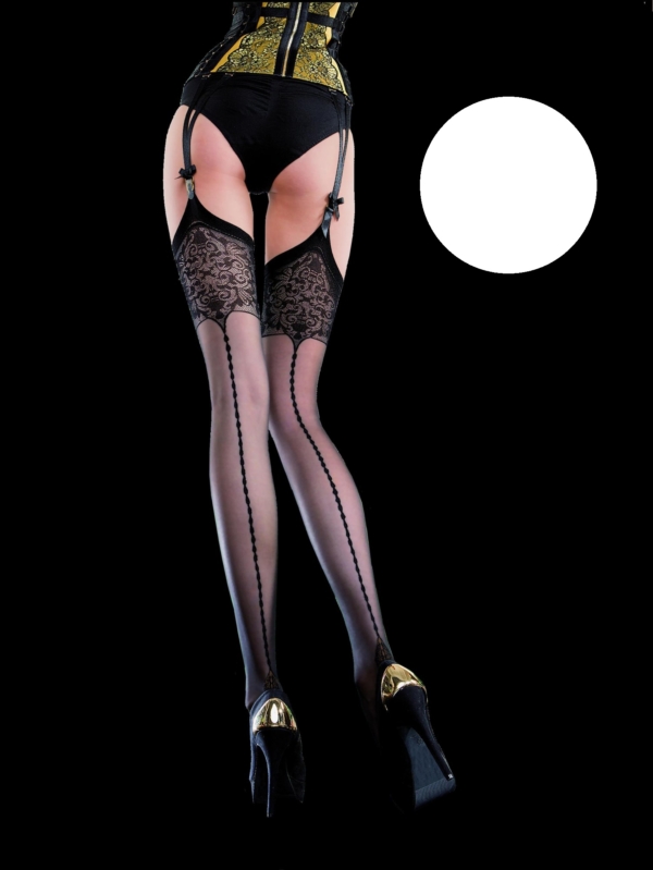 Ozdobne pończochy ze szwem i koronką Edvige ślubne białe